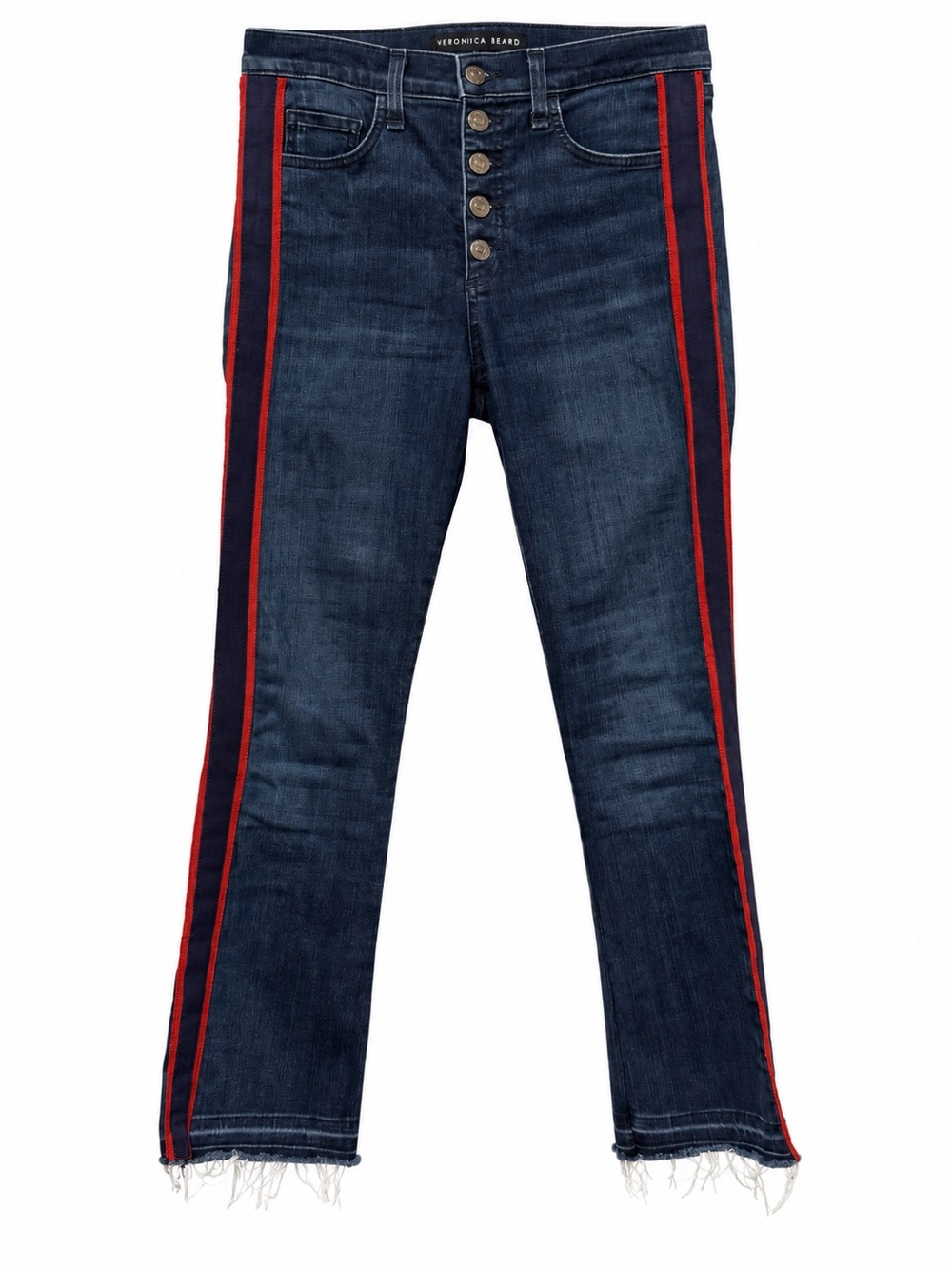 Veronica Beard Navy Slim Straight Jeans with Red Side Stripes